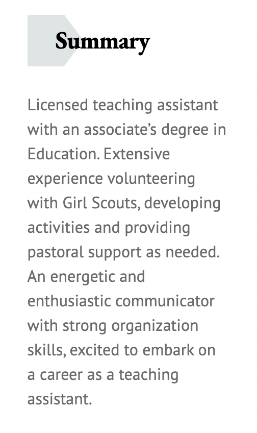 teaching assistant resume summary