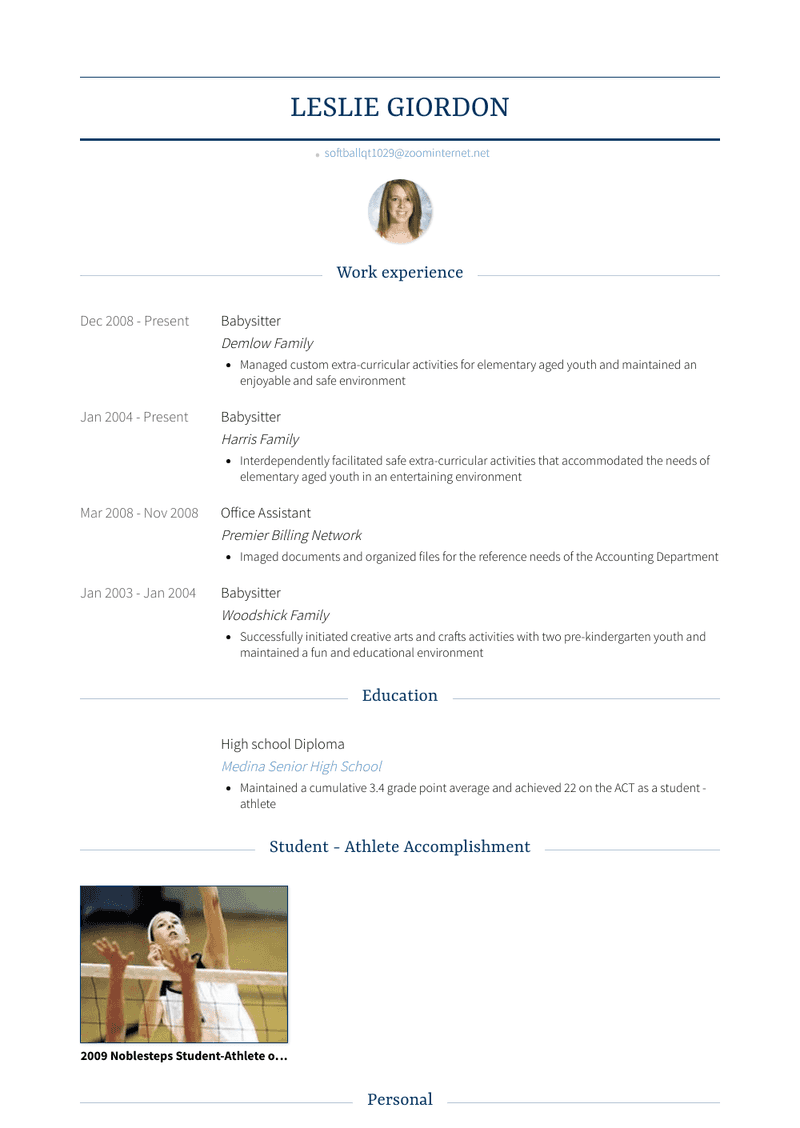 Babysitter Resume Sample and Template