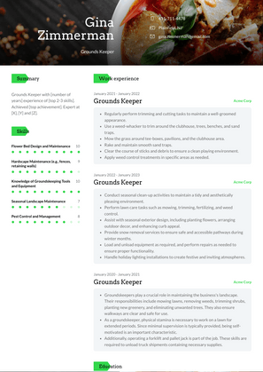 Grounds Keeper Resume Sample and Template
