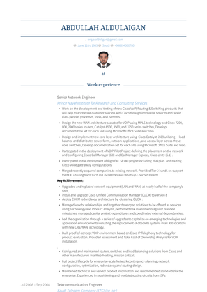 Senior Network Engineer Resume Sample and Template