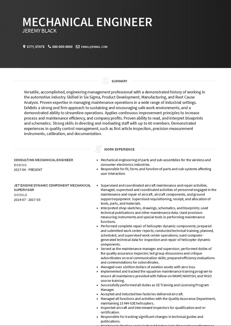 Consulting Mechanical Engineer Resume Sample and Template