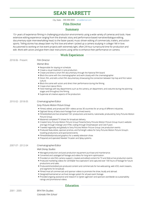 Film Director CV Example and Template