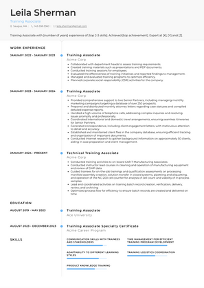 Training Associate Resume Sample and Template