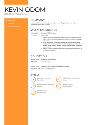 Residence Hall Director Resume Sample and Template