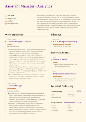 Assistant Manager CV Example and Template