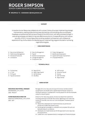 HR Department Manager CV Example and Template