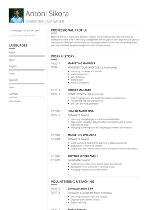 Head Of Marketing Resume Sample and Template