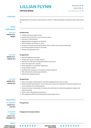 Mortgage Broker Resume Sample and Template