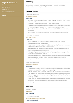 Evaluator Resume Sample and Template