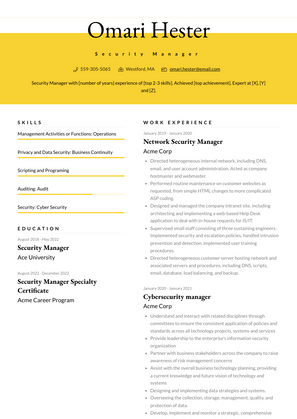 Security Manager Resume Sample and Template