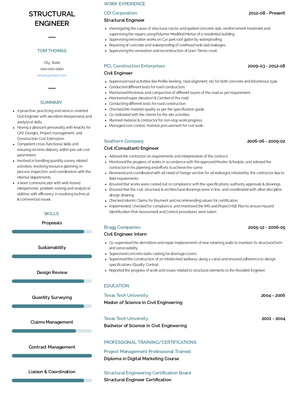 Structural Engineer Resume Sample and Template