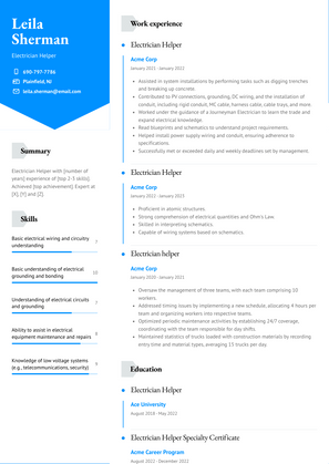 Electrician Helper Resume Sample and Template