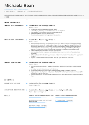 Information Technology Director Resume Sample and Template
