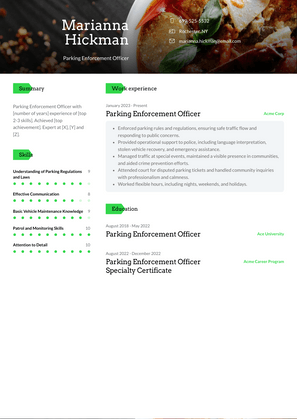 Parking Enforcement Officer Resume Sample and Template