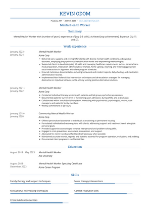 Mental Health Worker Resume Sample and Template