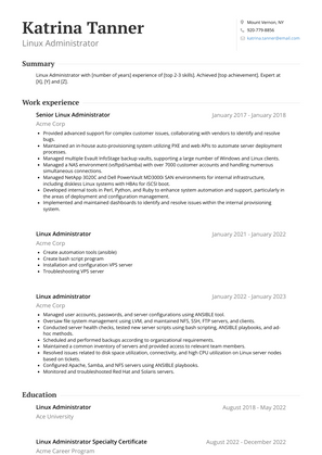 Linux Administrator Resume Sample and Template