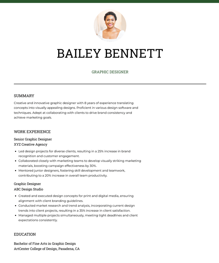 Simple Photo Resume Template - Chloe