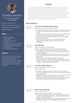 Full Time Global Mba Scholar Student Resume Sample and Template