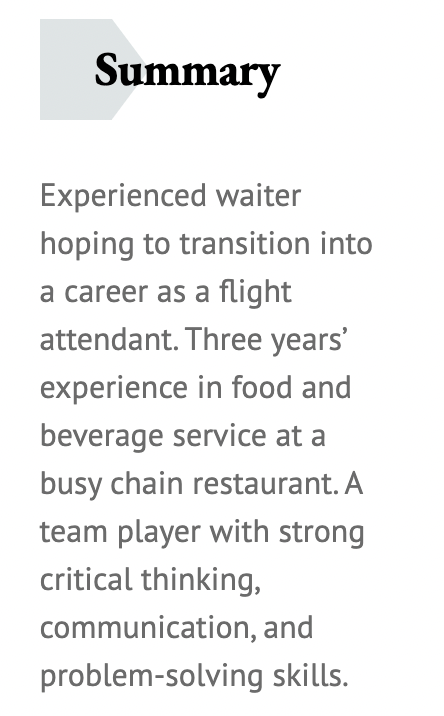 Flight attendant no experience resume summary example