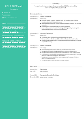 Transporter Resume Sample and Template