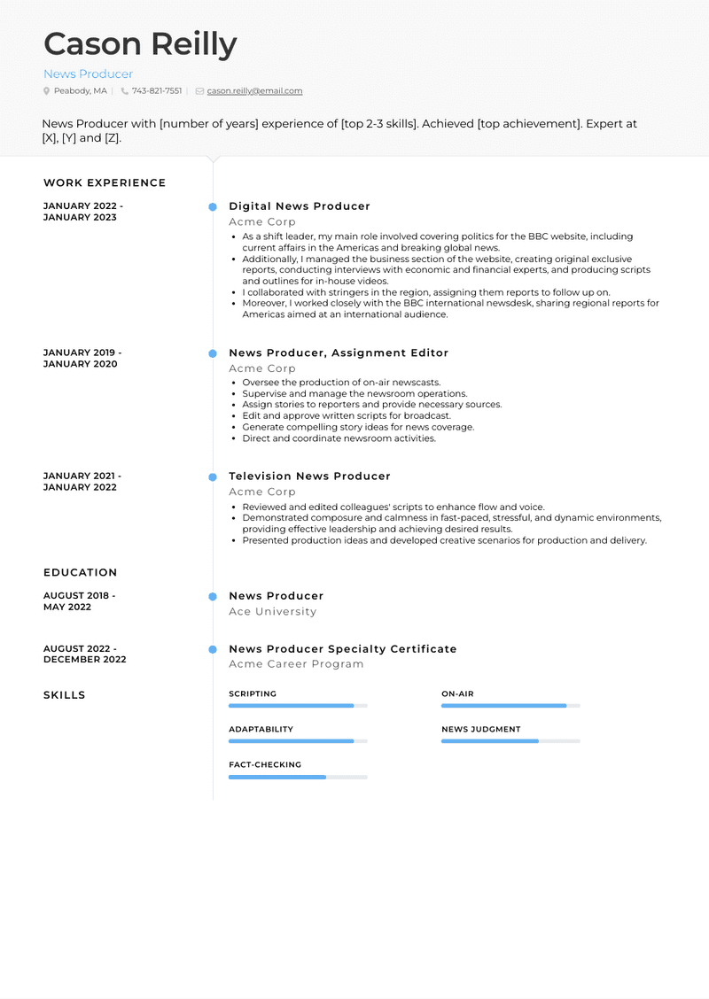 News Producer Resume Sample and Template