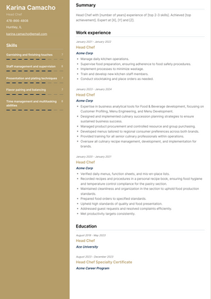 Head Chef Resume Sample and Template