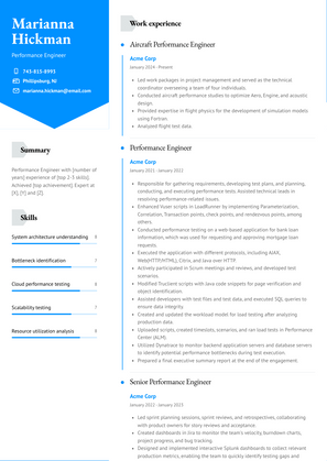 Performance Engineer Resume Sample and Template