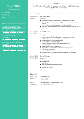 Kennel Attendant Resume Sample and Template