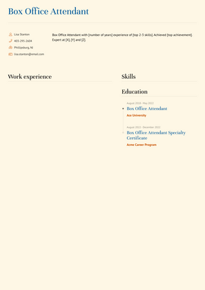 Box Office Attendant Resume Sample and Template