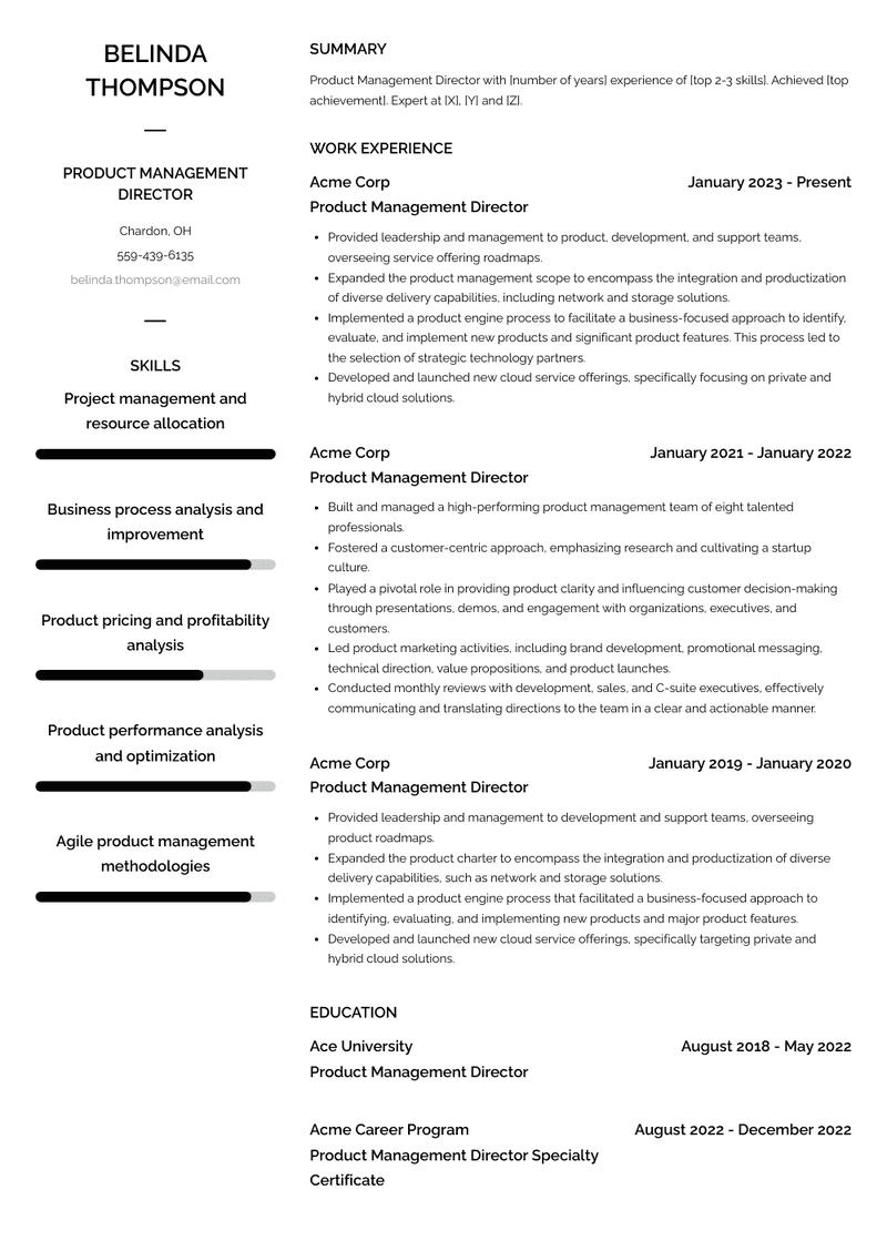 Product Management Director Resume Sample and Template