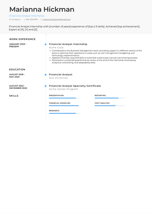 Financial Analyst Internship Resume Sample and Template