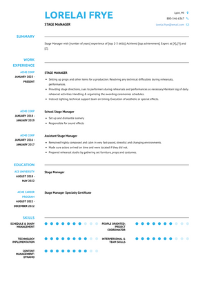 Stage Manager Resume Sample and Template