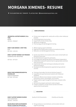  Residential Support Worker ( Full Time) Resume Sample and Template
