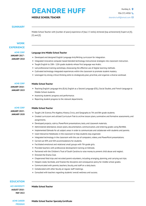 Middle School Teacher Resume Sample and Template