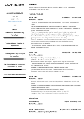 Senior Tax Associate Resume Sample and Template