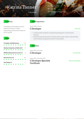 C Developer Resume Sample and Template