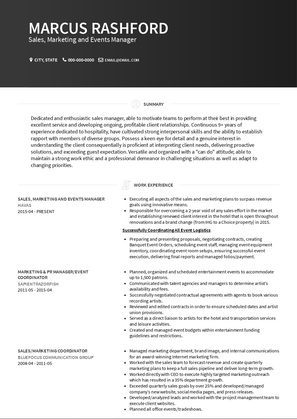 Sales, Marketing and Events Manager Resume Sample and Template