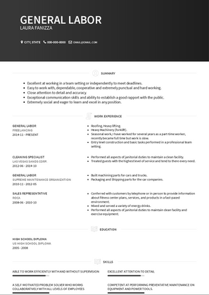 General Labor Resume Sample and Template