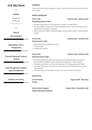 Trader Resume Sample and Template