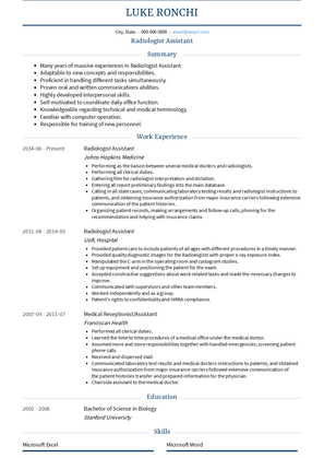 Radiologist Assistant Resume Sample and Template