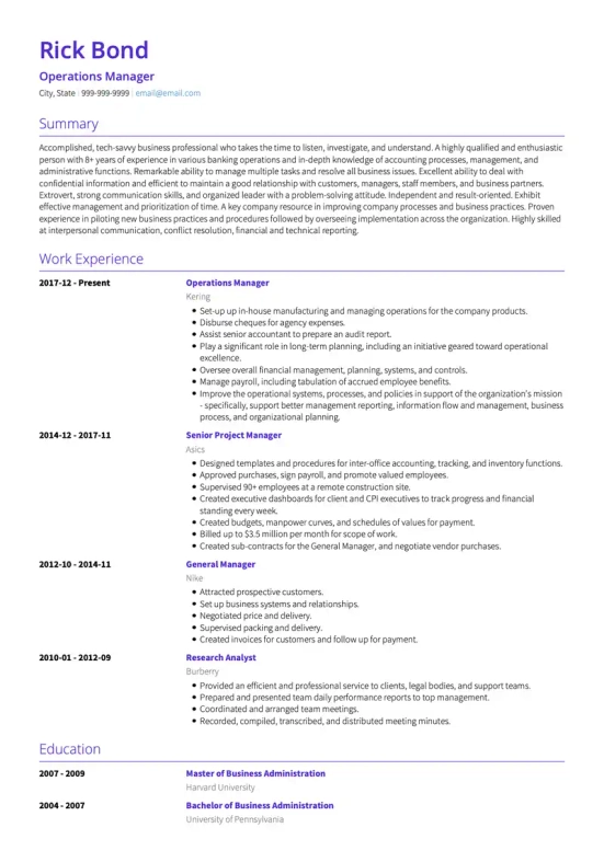 operations management resume skills