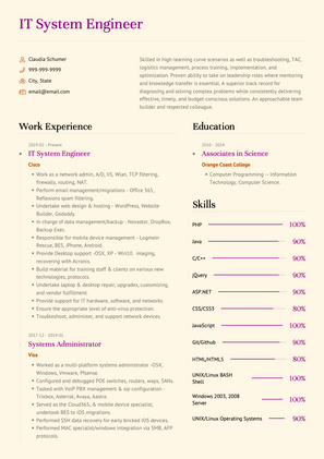 IT Systems Engineer CV Example and Template