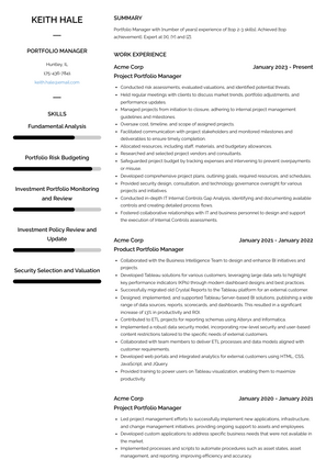 Portfolio Manager Resume Sample and Template