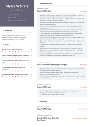 Shipping Manager Resume Sample and Template