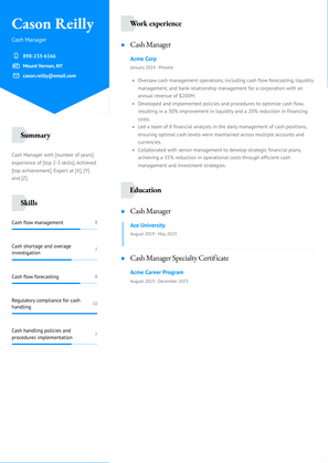 Cash Manager Resume Sample and Template