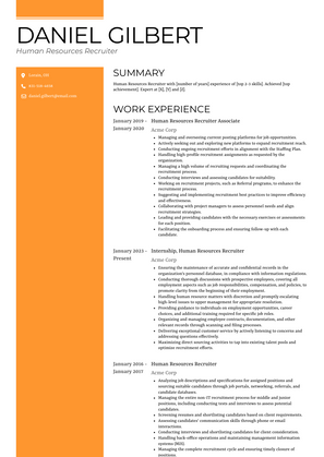 Human Resources Recruiter Resume Sample and Template