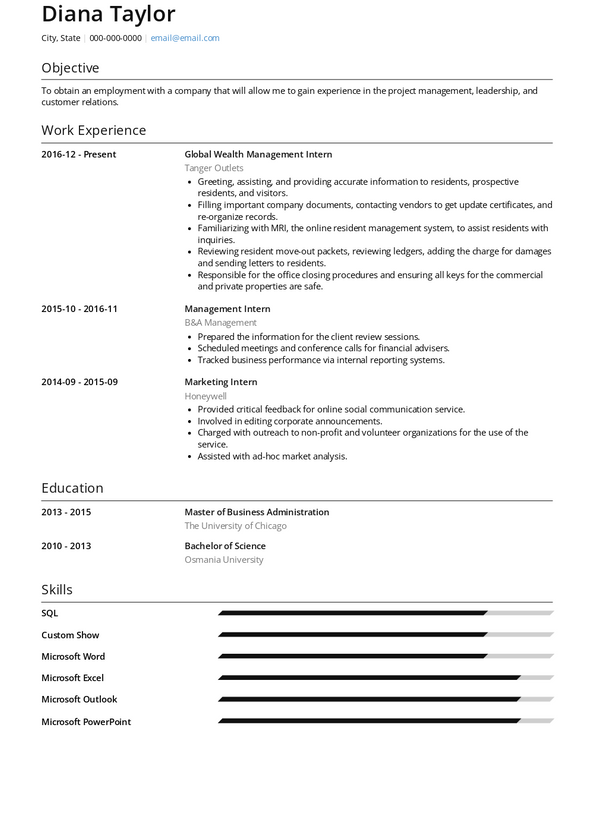 resume for internship no experience template