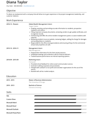 Global Wealth Management Intern Resume Sample and Template