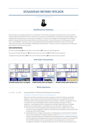 Associate Broker And Business Development Consultant Resume Sample and Template