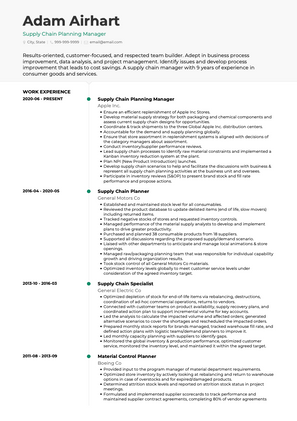 Supply Chain Planning Manager CV Example and Template